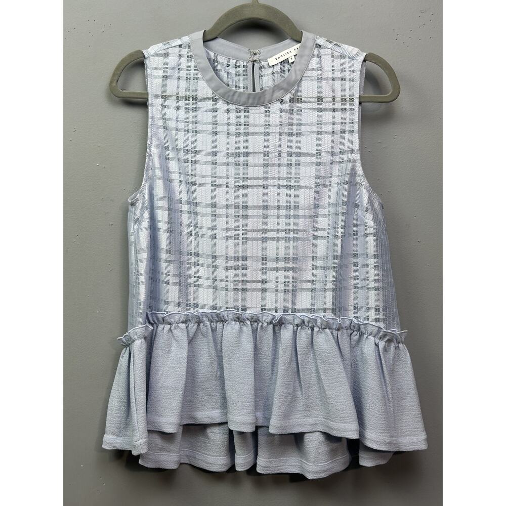 English Factory Light Gray Plaid Ruffle Hem Sleeveless Top